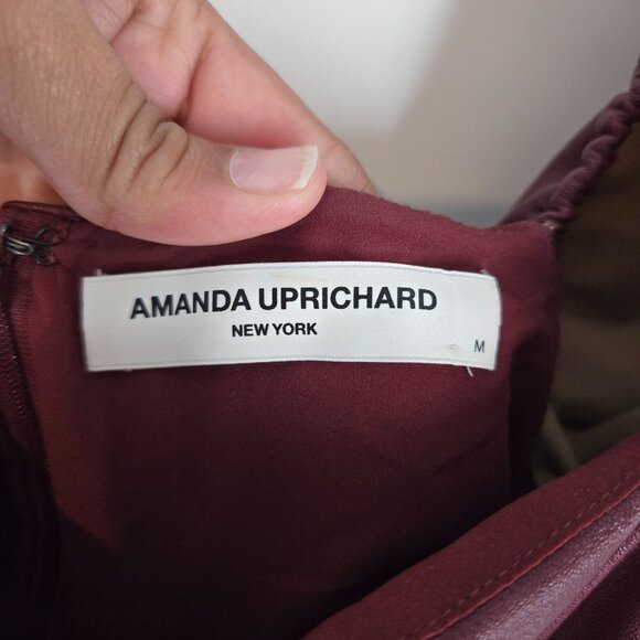 Amanda Uprichard Red Faux Leather Maisie Mini Dress Puff Sleeves Women's Medium - Picture 9 of 11